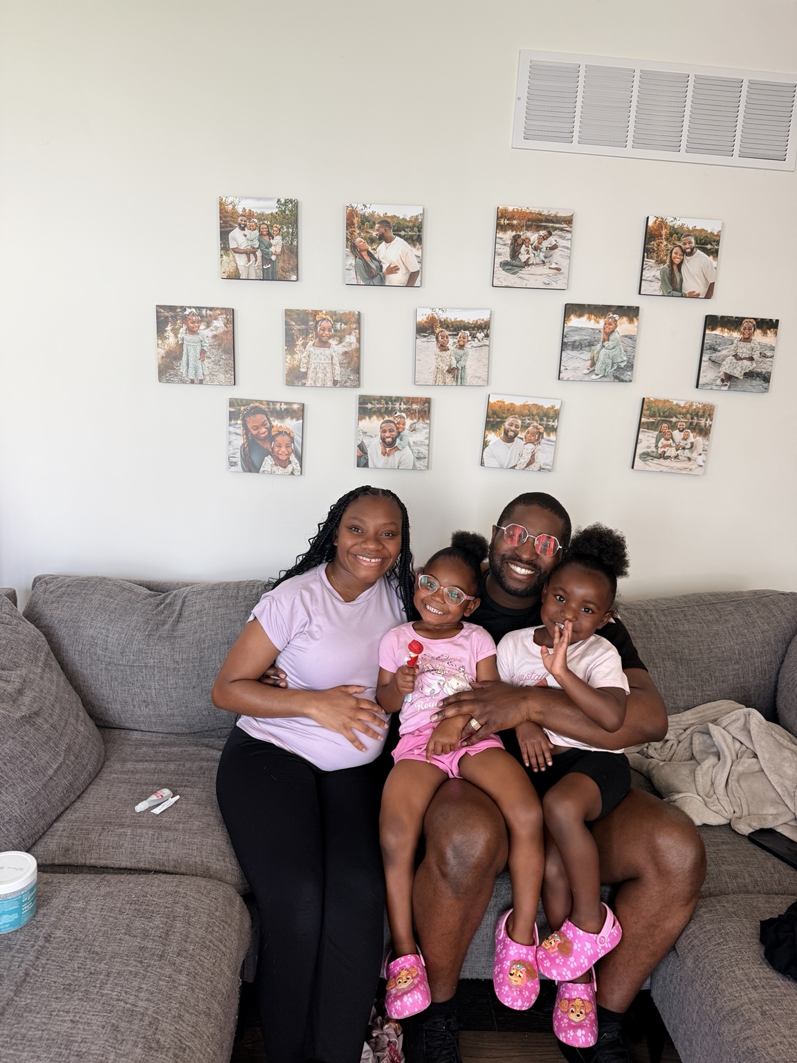 A family moment at home with Calvin, Kneisha, and their daughters